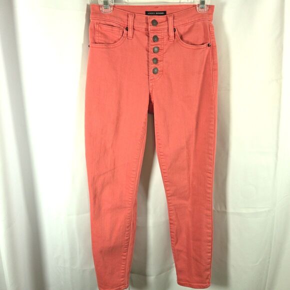 Lucky Brand Womens 2/26 Pink High Rise Crop Bridgette Jeans Ankle Button Fly - Picture 1 of 8